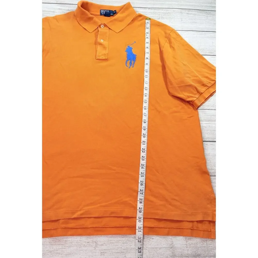 Polo By Ralph Lauren Vintage Rugby Shirt Big Pony Logo Orange Size 2XLT